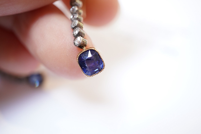 A pair of sapphire and diamond earrings, early 20th century